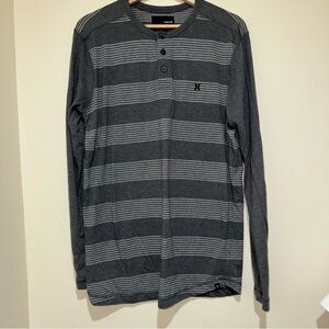 Men’s Hurley Brand Grey Striped Long Sleeve Casual Soft Simple Shirt Size: L